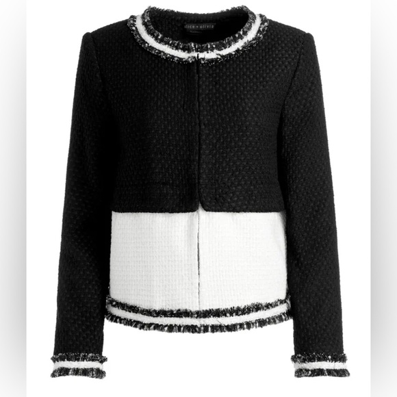 NWT Alice + Olivia Kidman Two-Fer Boxy Raw Edge Jacket Size Small $595 - Picture 11 of 16